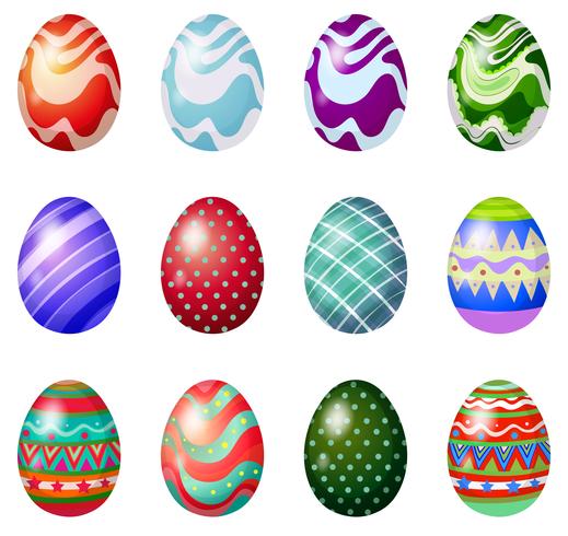 Una docena de huevos de pascua pintados. vector