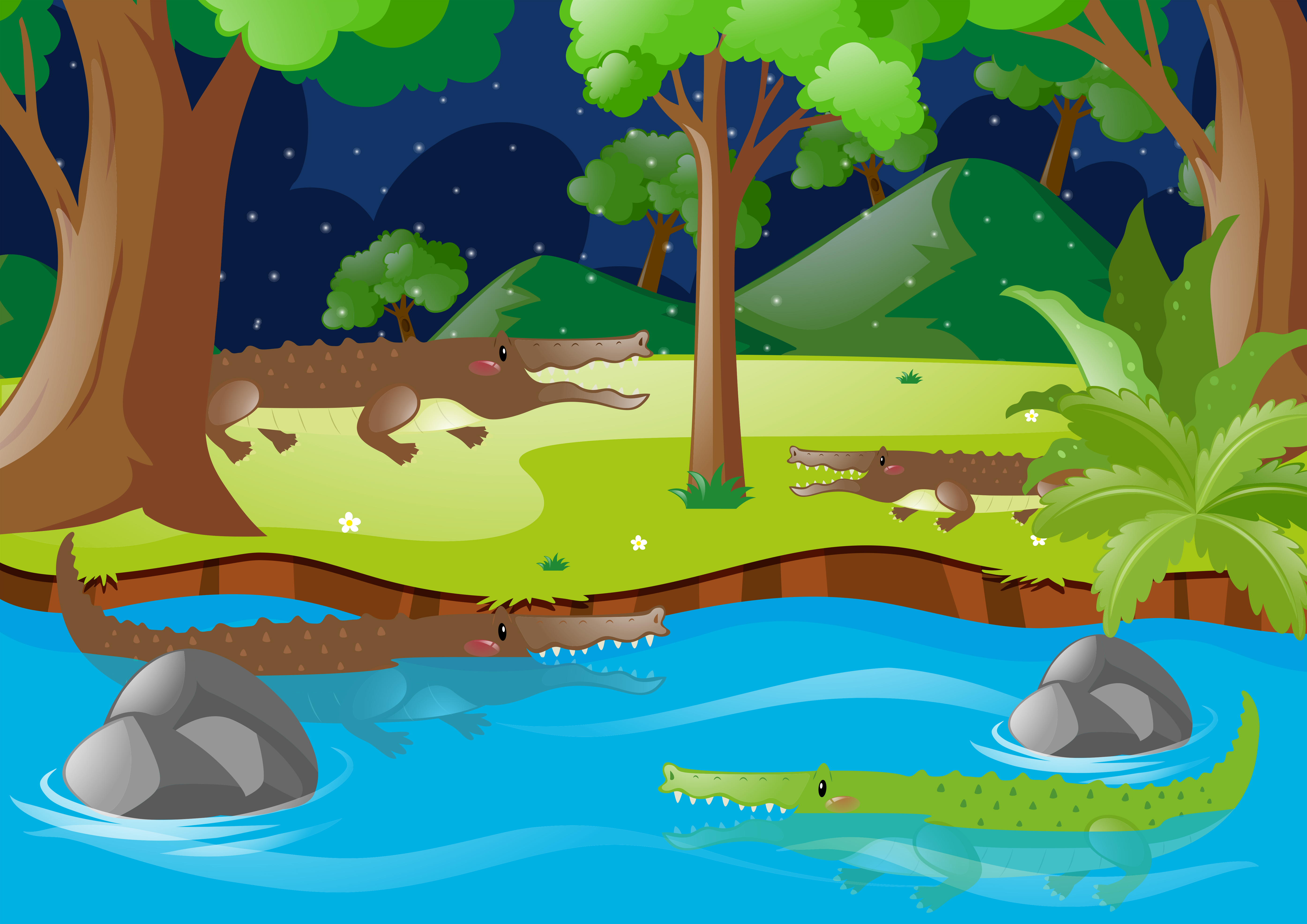 Crocodiles in the river and on land 413675 Vector Art at Vecteezy