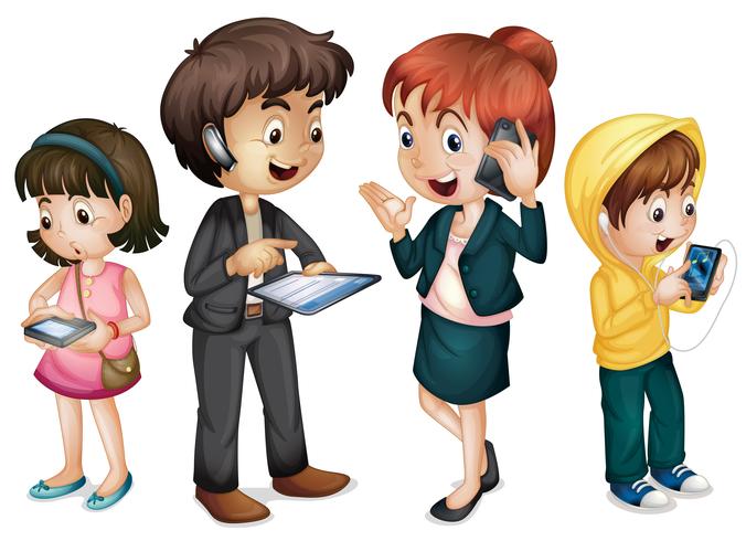 family using technology vector