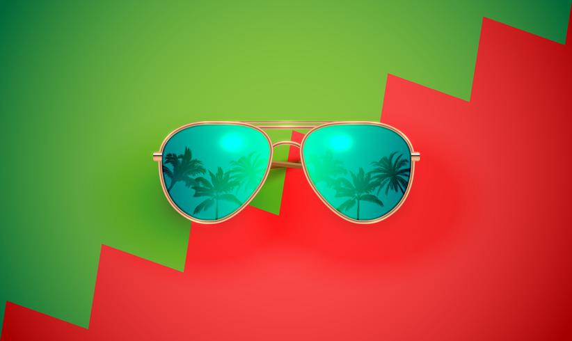 Gafas de sol vector realista en un fondo colorido, ilustración vectorial