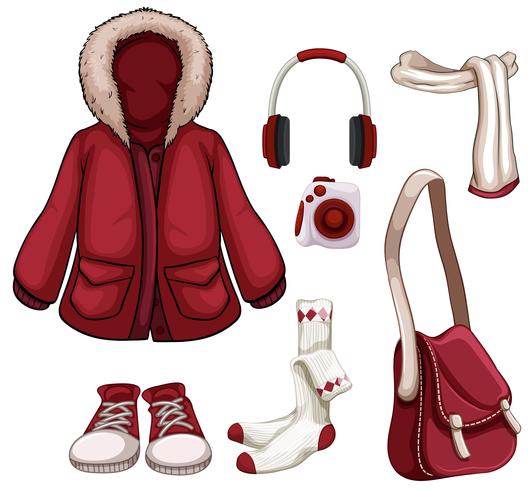 Clothes and accessories in red color vector