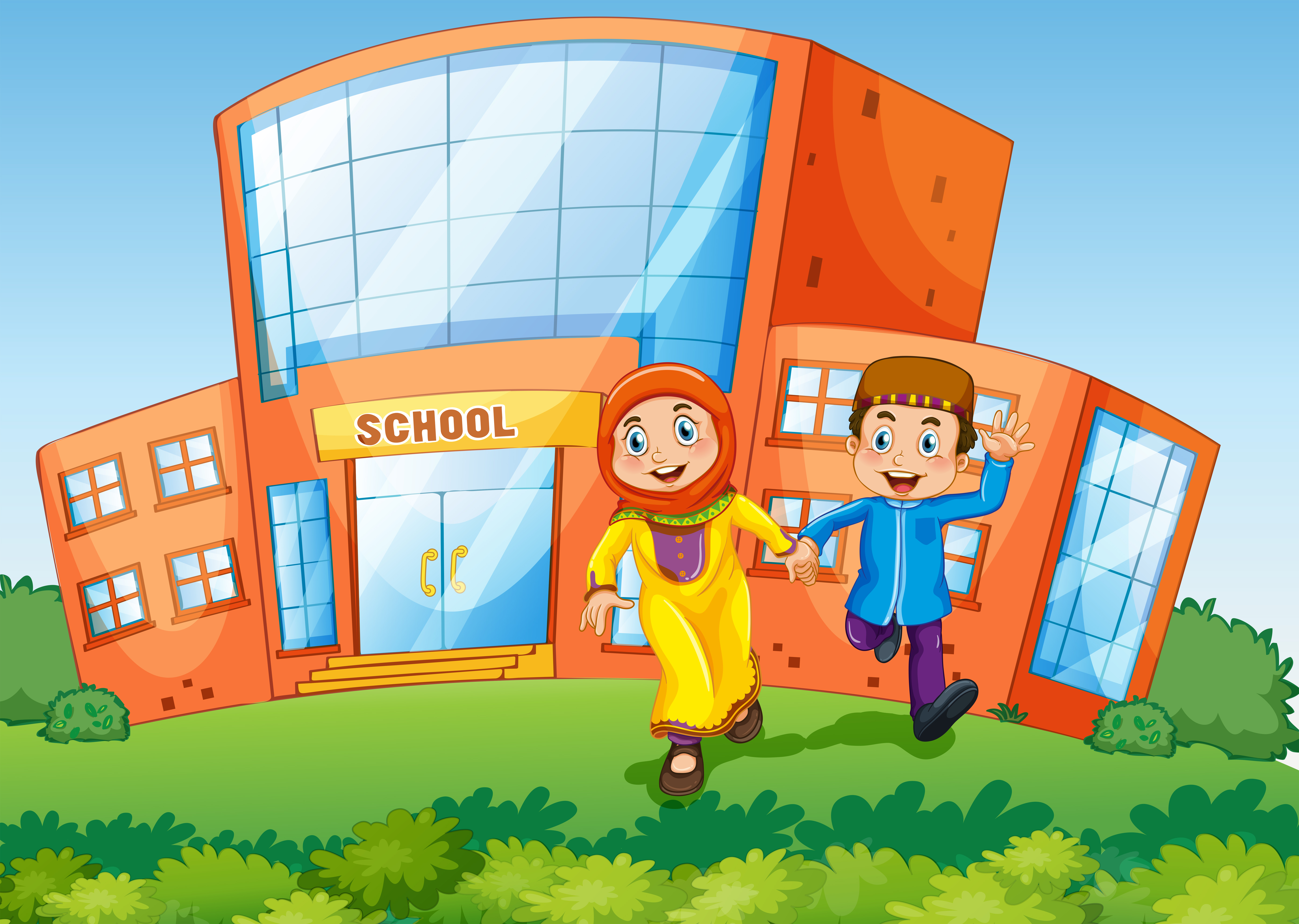 School Scene With Two Muslim Kids 413776 Vector Art At Vecteezy