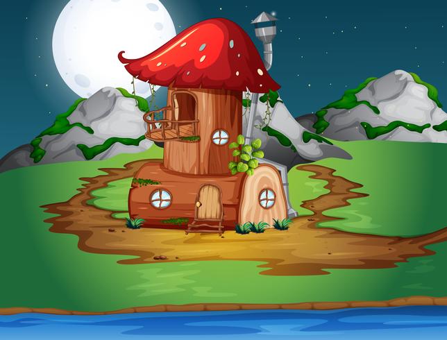 Mushroom wooden house in nature vector