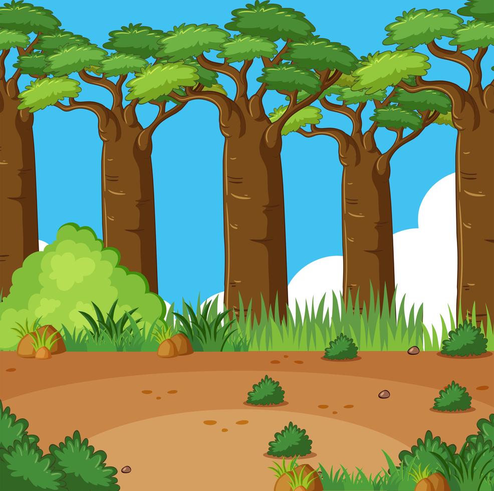 Background scene with many trees in the field 413782 Vector Art at Vecteezy