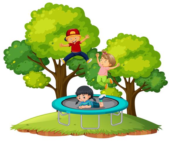 Children jumping on trampoline vector