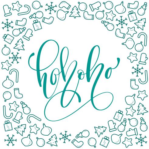 Ho-Ho-Ho Christmas calligraphy vector greeting card with modern brush lettering. Banner for winter season greetings
