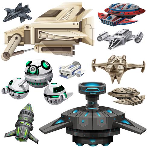 Different design of spaceships vector