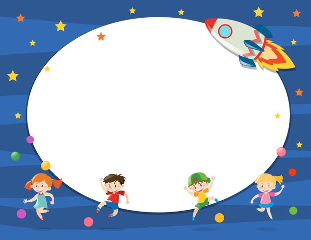 Plantilla de borde con niños en el espacio. vector