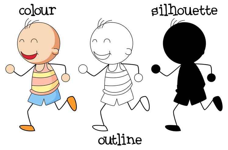 Diferentes tipos de gráficos de niño corriendo. vector