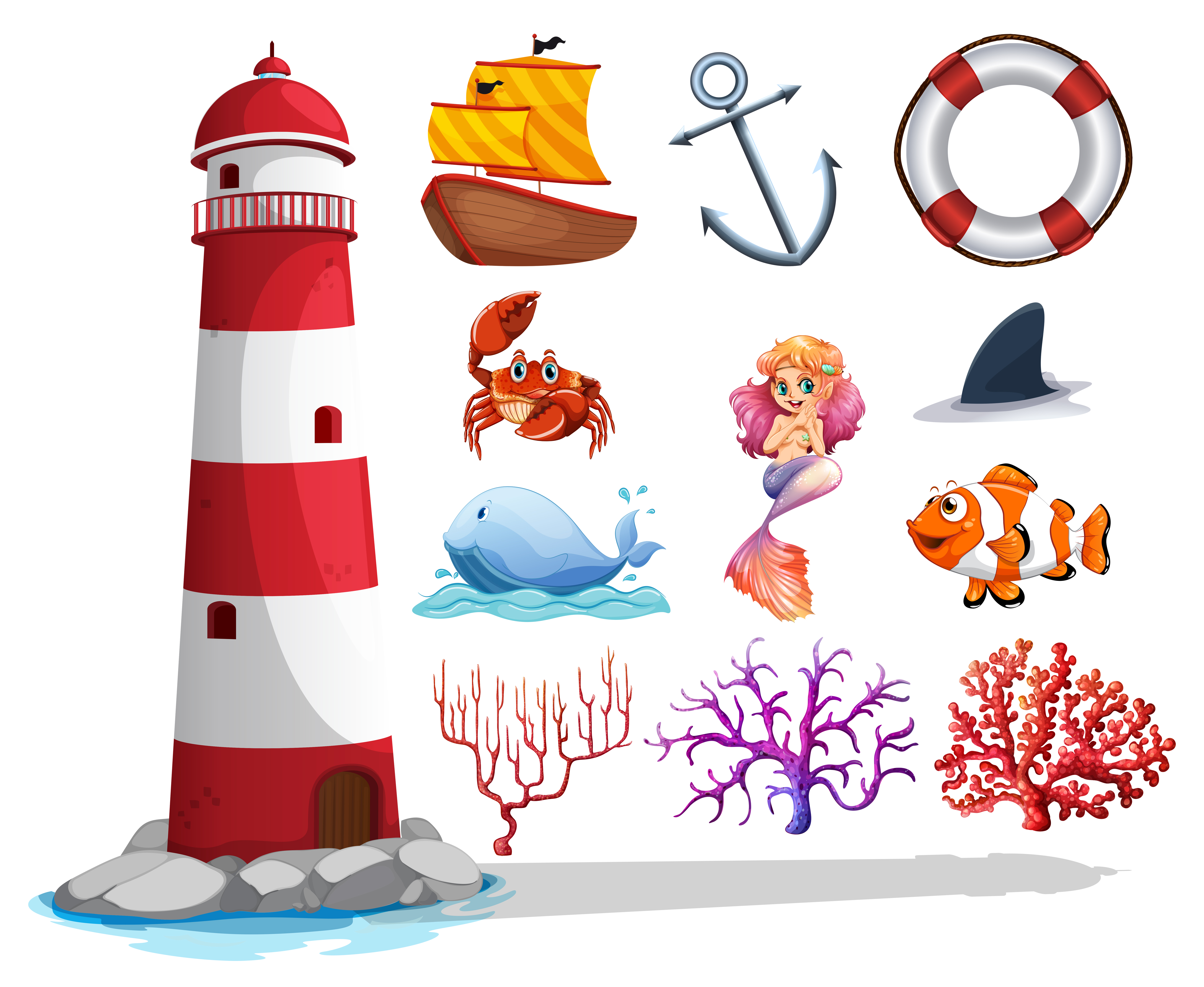 Lighthouse and other ocean things 413862 Vector Art at Vecteezy