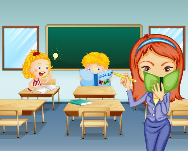 Students studying inside the classroom vector