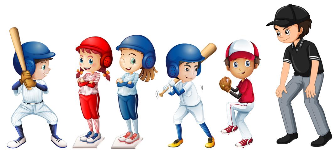 Conjunto de niños de béisbol vector