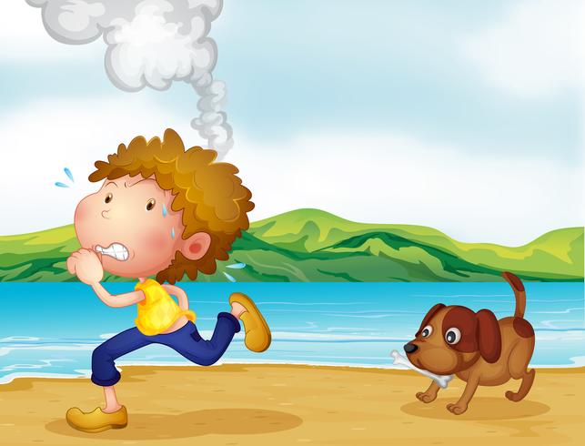 A boy running with his dog vector