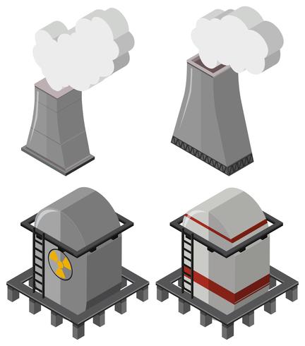 Depósitos de combustible y chimeneas con humo. vector