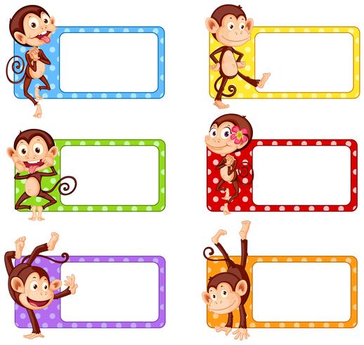 Square labels with funny monkeys vector