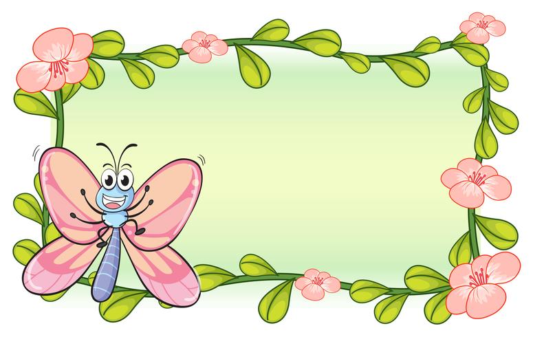 Una mariposa y un marco de plantas de flores. vector