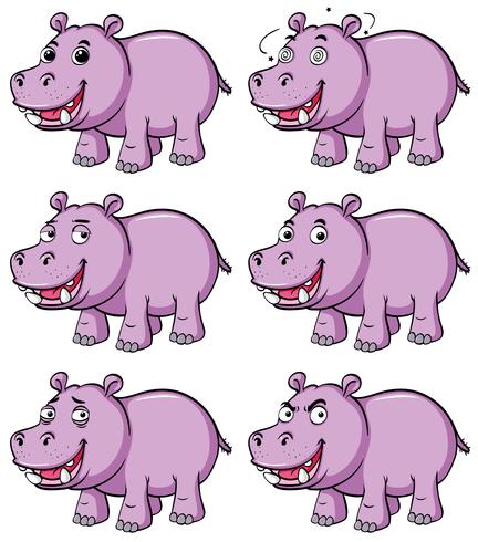 Hippo in six different emotions vector