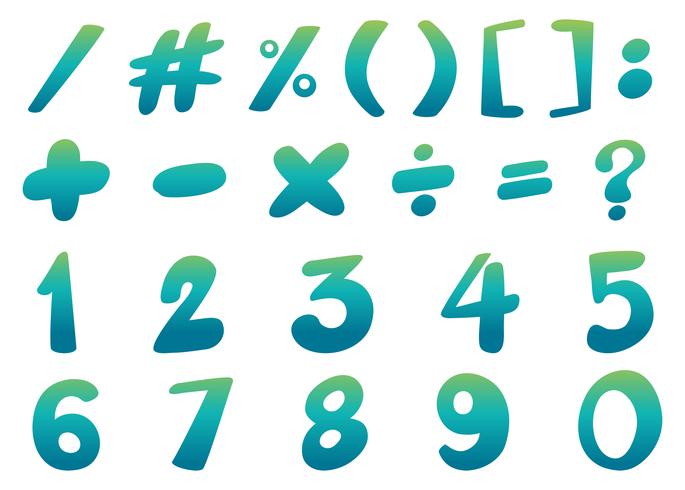 Font design for numbers and signs in blue vector