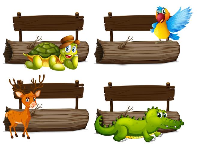 Wooden signs with many animals vector