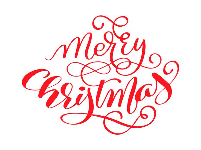 Merry Christmas red vector Calligraphic Lettering text for design greeting cards. Holiday Greeting Gift Poster. Calligraphy modern Font