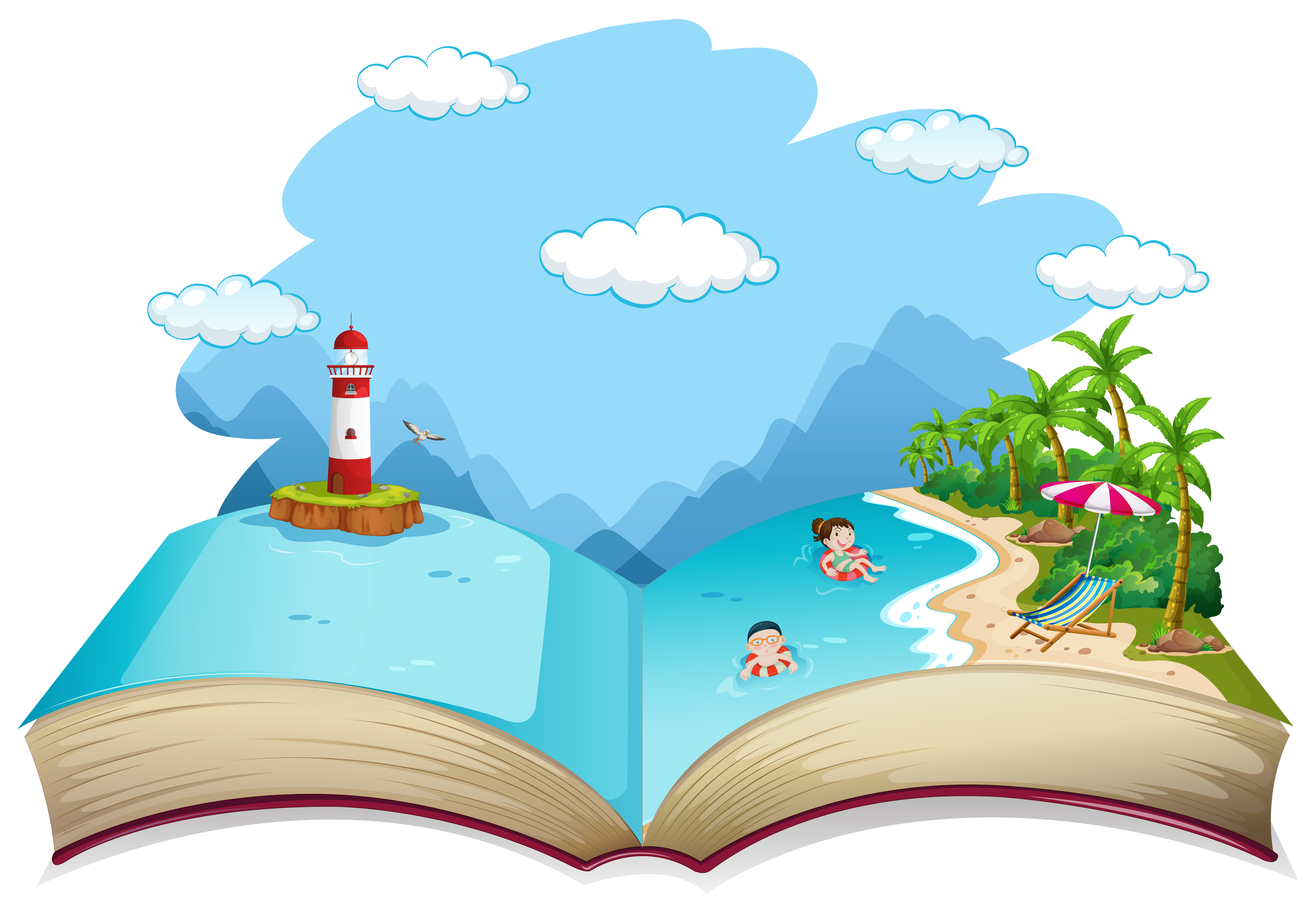 Open book summer beach holiday theme 414006 Vector Art at Vecteezy
