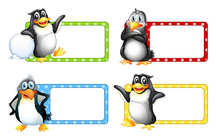 Etiquetas cuadradas con lindos pingüinos. vector