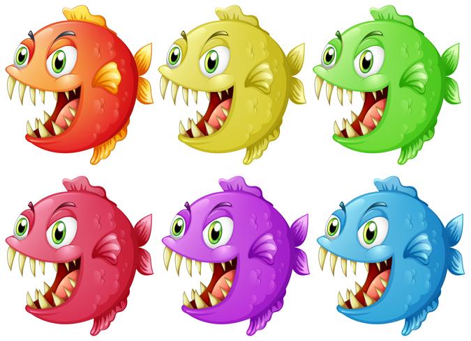 Six fish with sharp teeth vector