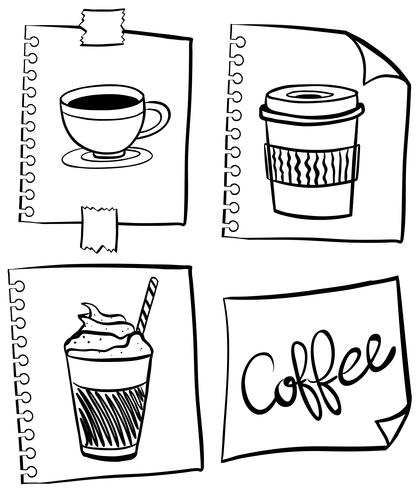 Café en diferentes recipientes. vector