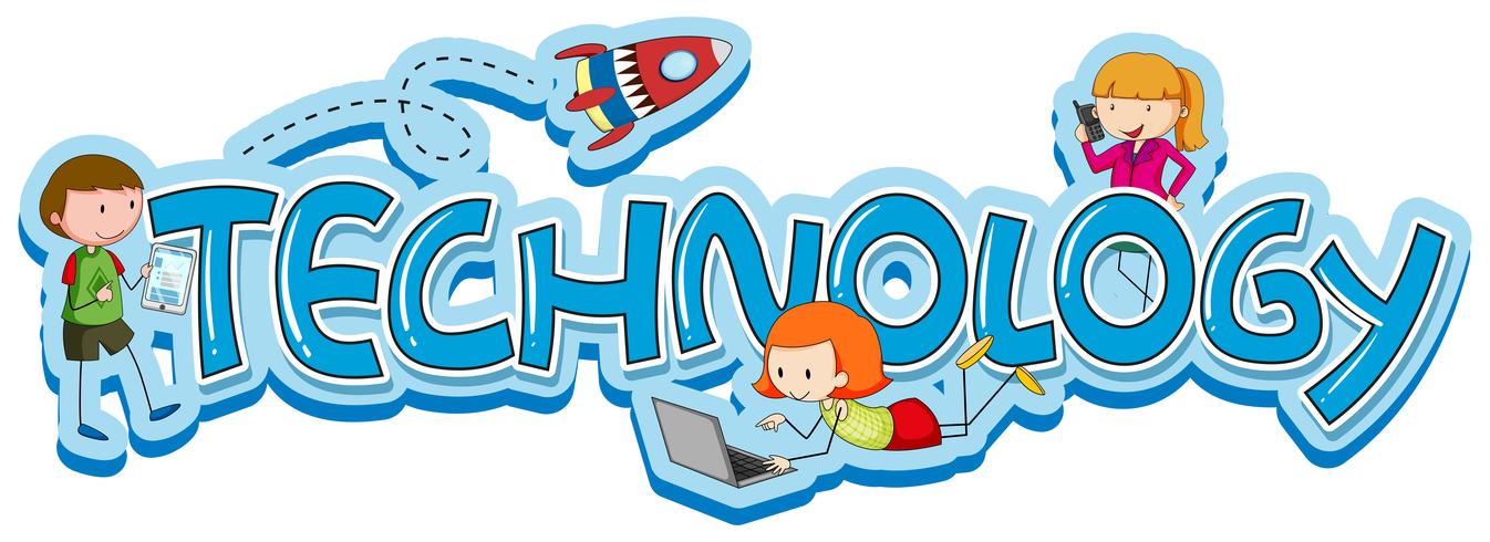 Word design for technology with kids and gadgets vector