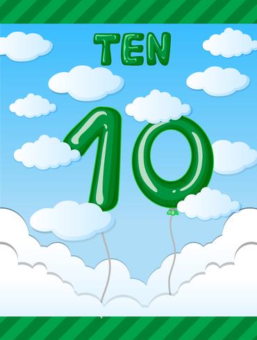 Number ten balloon on sky vector