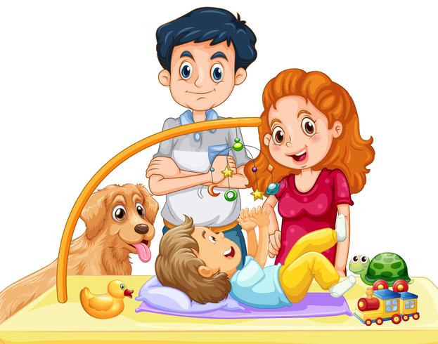 Family with toddler and dog vector