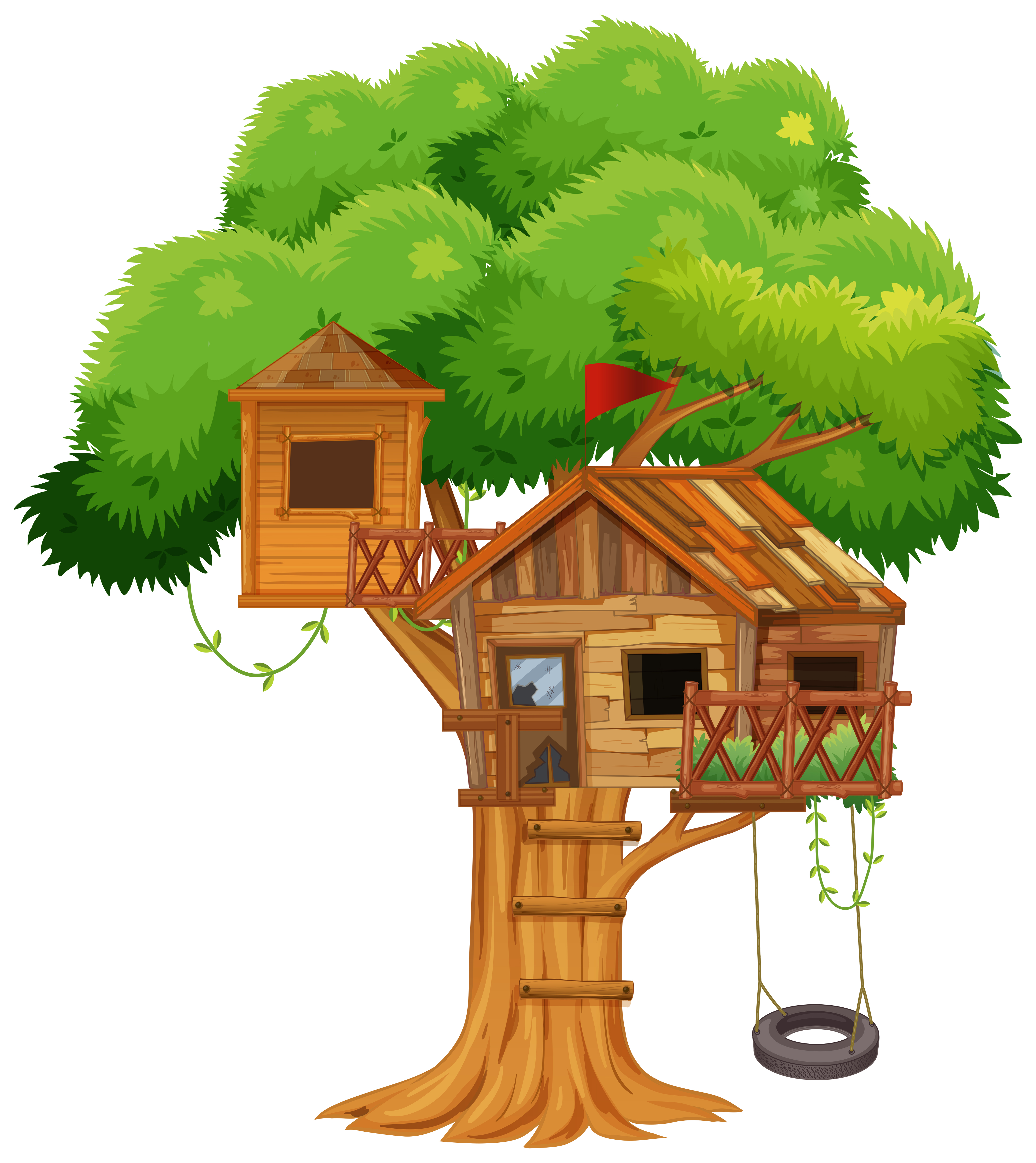 Treehouse with swing on the tree Download Free Vectors 