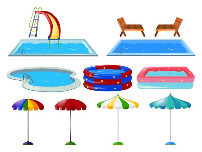 Swimming pools and umbrellas vector