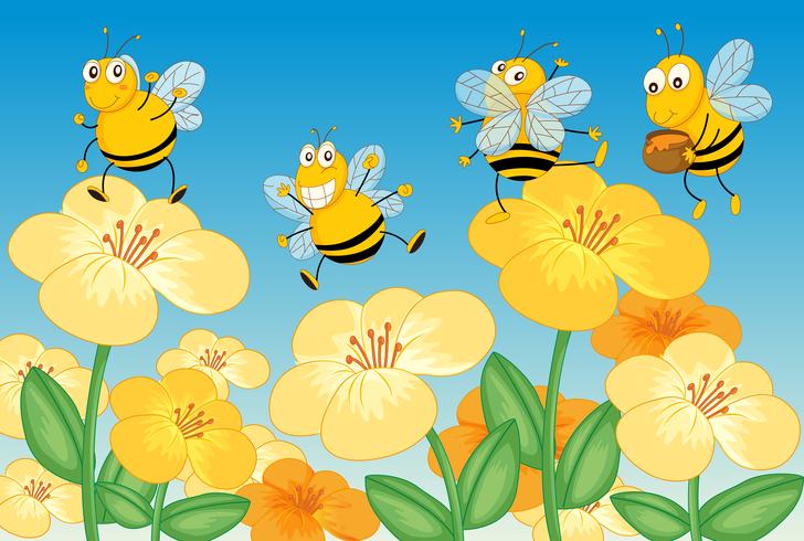 Flying honey bees vector