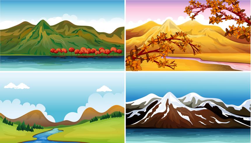 Four background scenes with mountains