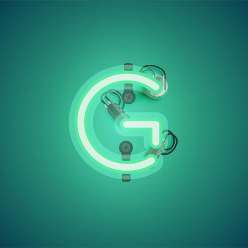 Green realistic neon character with wires and console from a fontset, vector illustration