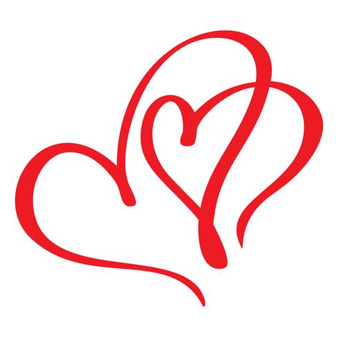 Two red lovers heart. Handmade vector calligraphy. Decor for greeting card, photo overlays, t-shirt print, flyer, poster design