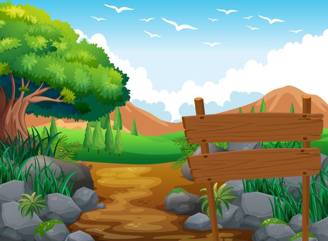 Escena con campo y cerros. vector