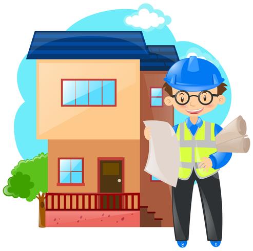 Engineer working on building house vector