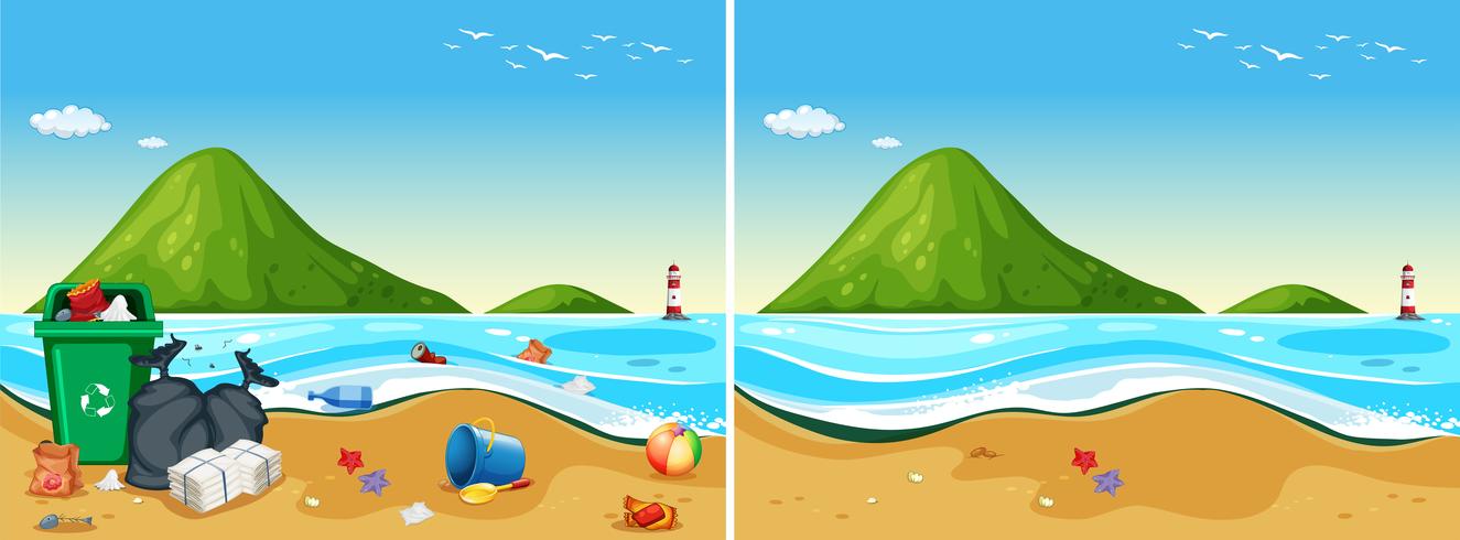 A set of dirty and clean beach vector