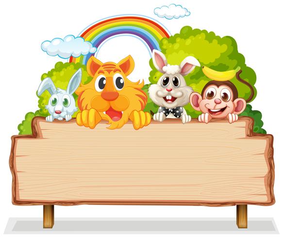 Many animal on woodenboard vector