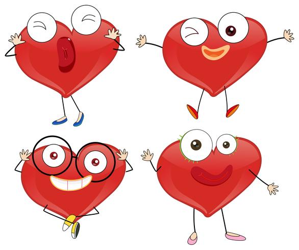 Red hearts with cute faces vector