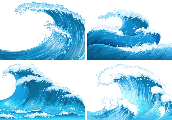 Cuatro escenas de olas del océano. vector