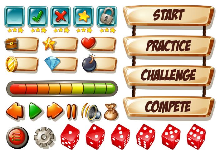 Game elements with dices and other icons vector