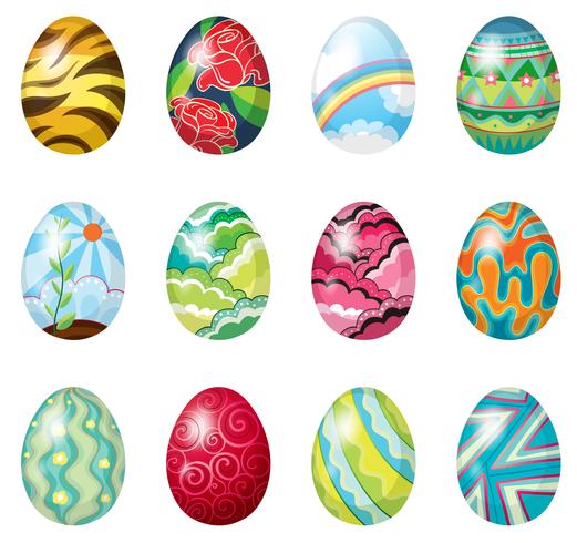 Una docena de coloridos huevos de pascua vector