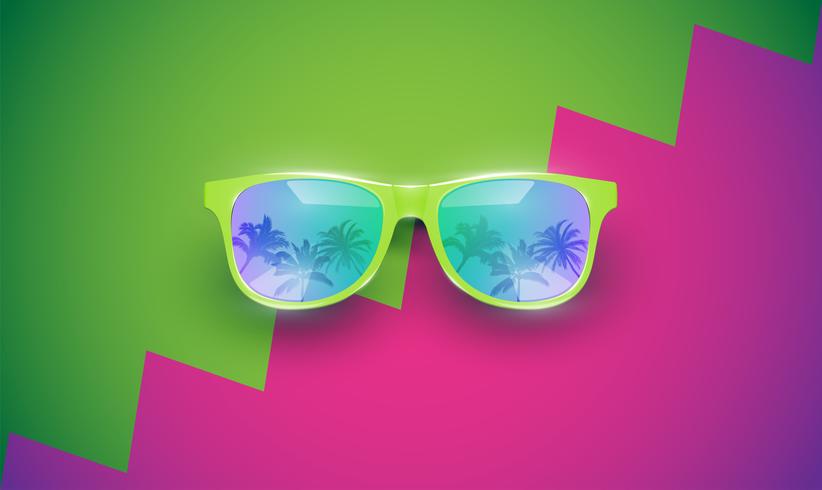 Gafas de sol vector realista en un fondo colorido, ilustración vectorial