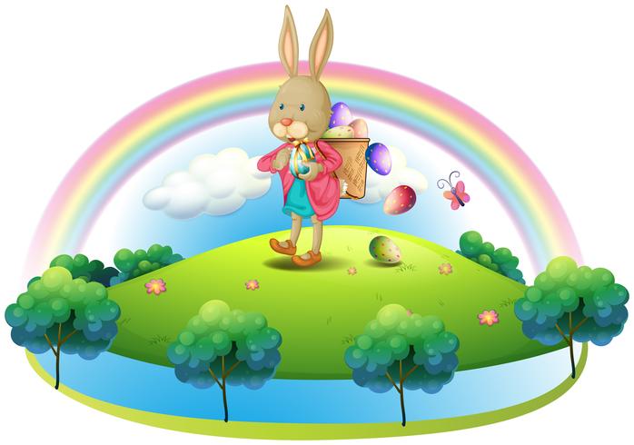 A bunny with a basket of eggs vector