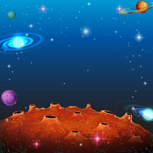 Space scene with many planets vector