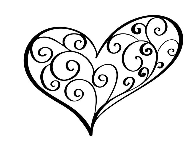 Corazón vintage para ilustración de vector de día de San Valentín y día de boda como elemento de diseño. Divertida tipografía con tinta de pincel para superposiciones de fotos, estampado de camisetas, diseño de póster