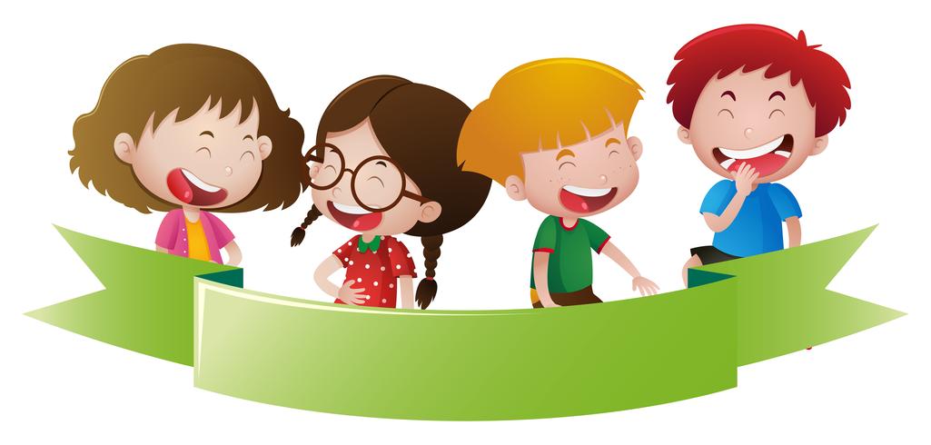 Plantilla de banner con cuatro niños felices vector